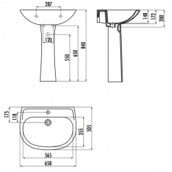 Νιπτήρας Μπάνιου Λευκός Πορσελάνης Creavit SD065 ΚΑΙ SD260 Apollo 65X50X19 cm Οβάλ Επιτοίχιος Κρεμαστός με Ημικολώνα